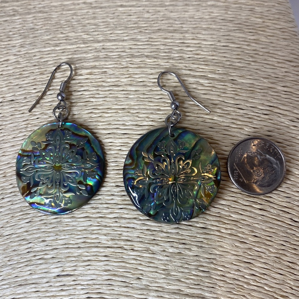 Abalone Shell Round Drop Earrings - image 4